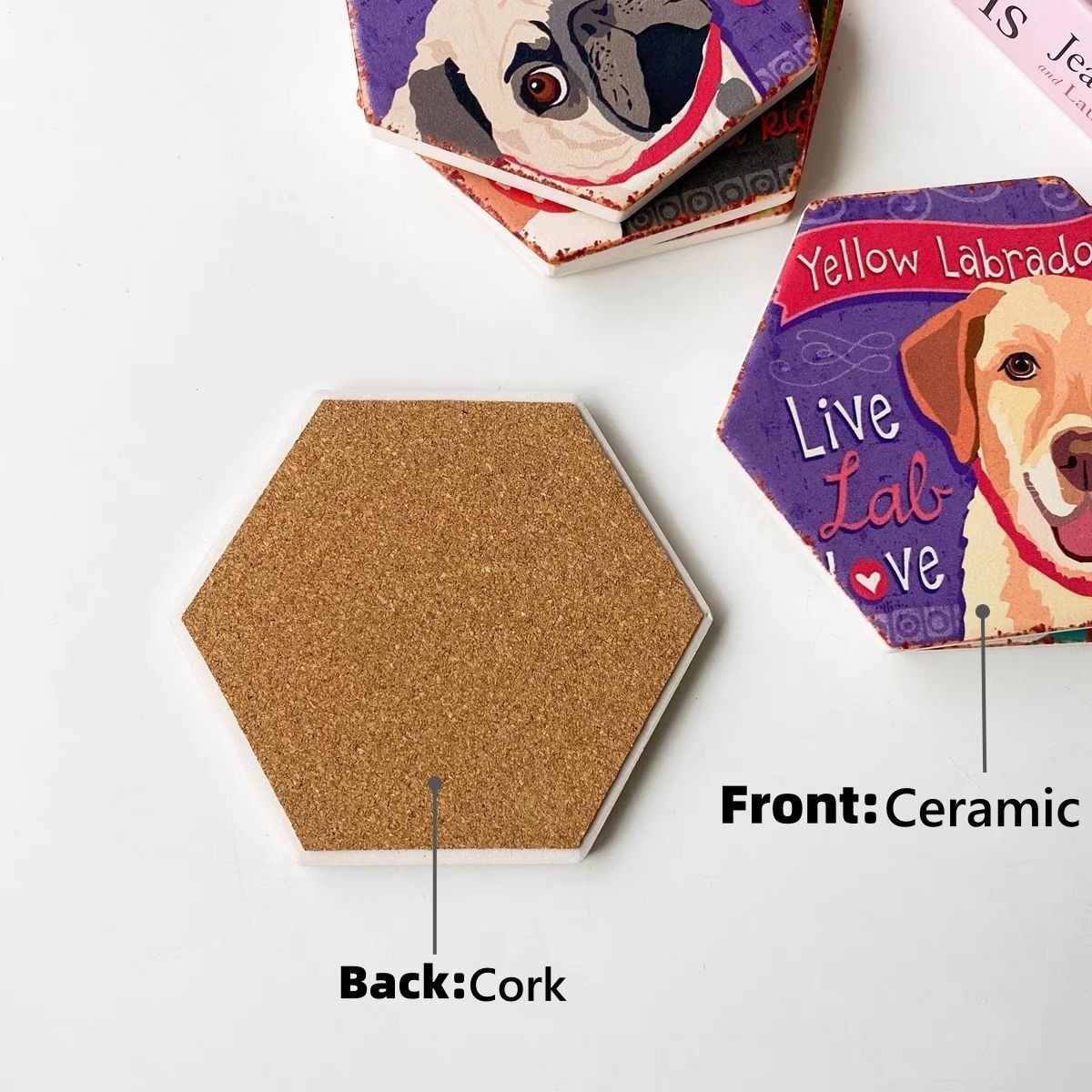 Drink Coasters Set of 6 with Holder, Cute Dog Absorbent Ceramic Coasters with