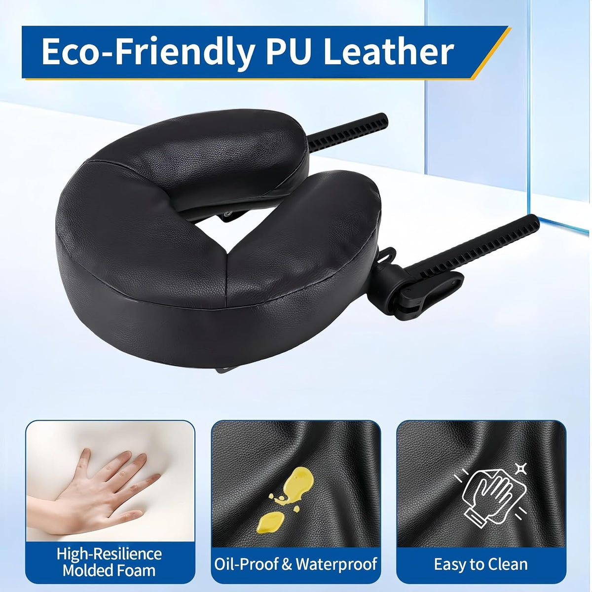 Head Rest for Mattress Home Massage Kit with Storage Bag Adjustable Height Face Down Pillow Multi Function Comfortable for Home Massage, Beauty Bed & Post-Surgery Recovery (Black)