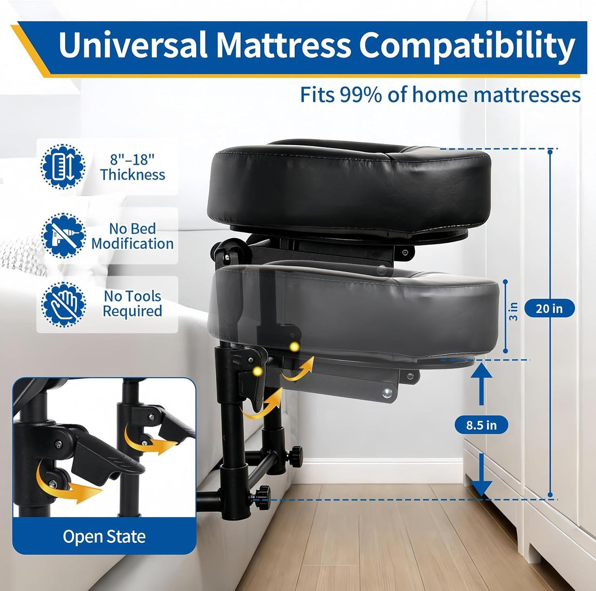 Head Rest for Mattress Home Massage Kit with Storage Bag Adjustable Height Face Down Pillow Multi Function Comfortable for Home Massage, Beauty Bed & Post-Surgery Recovery (Black)