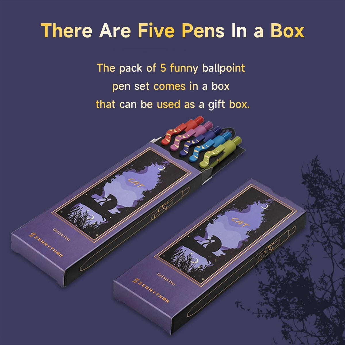 5 Pcs Retractable Gel Pens,0.5mm Ballpoint Black Ink Pens with Cute Cat Tail,Japanese Smooth Writing Fine for Cat Lovers School Office
