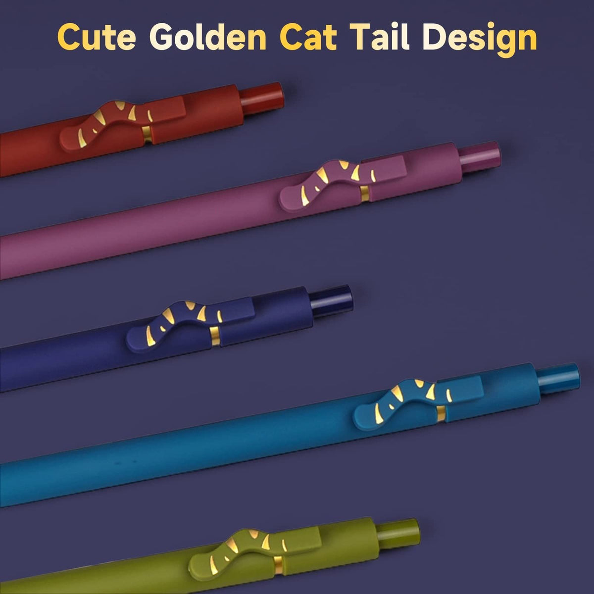 5 Pcs Retractable Gel Pens,0.5mm Ballpoint Black Ink Pens with Cute Cat Tail,Japanese Smooth Writing Fine for Cat Lovers School Office