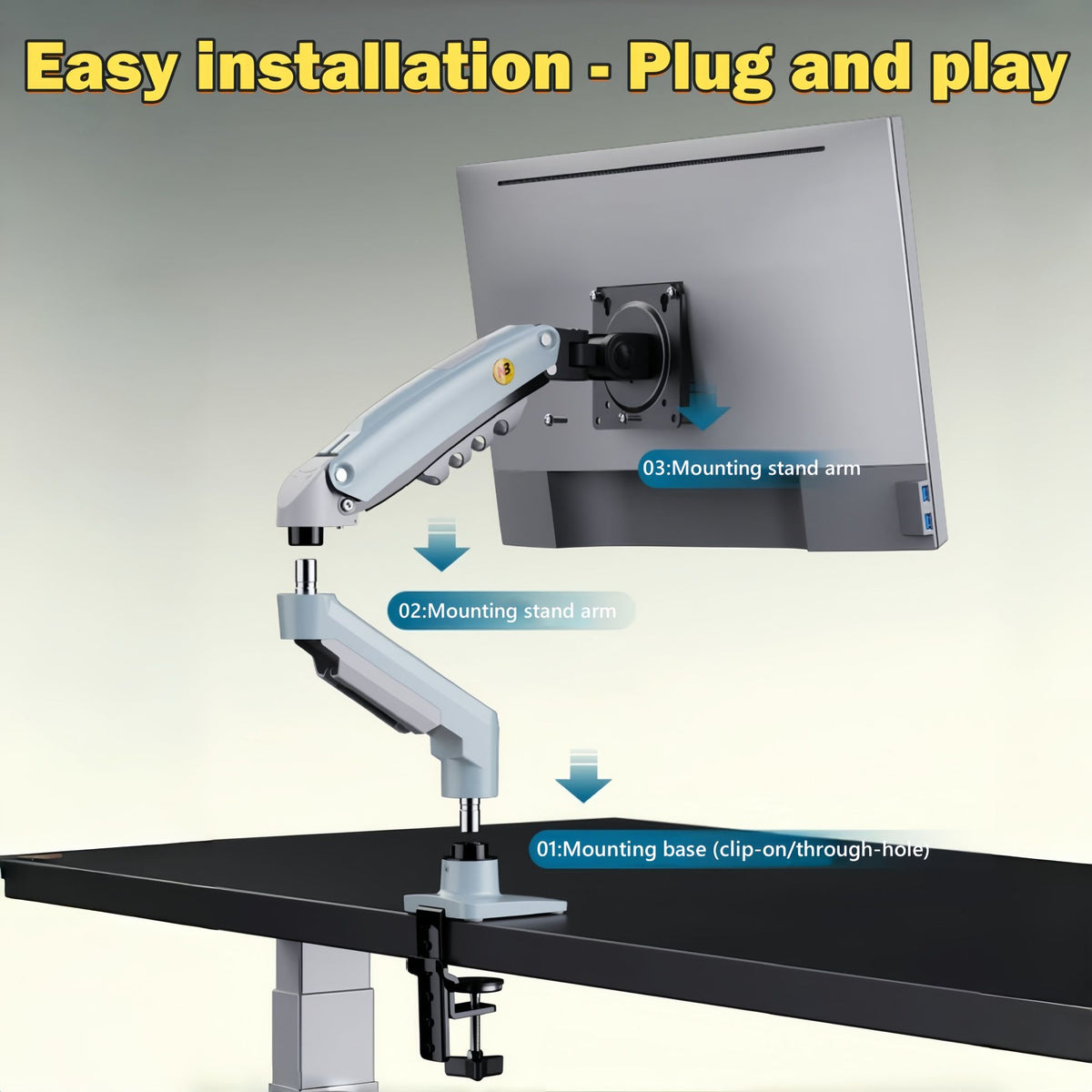 Single Monitor Arm for 17 - 30 Inch Screens, Height Adjustable Desk Mount
