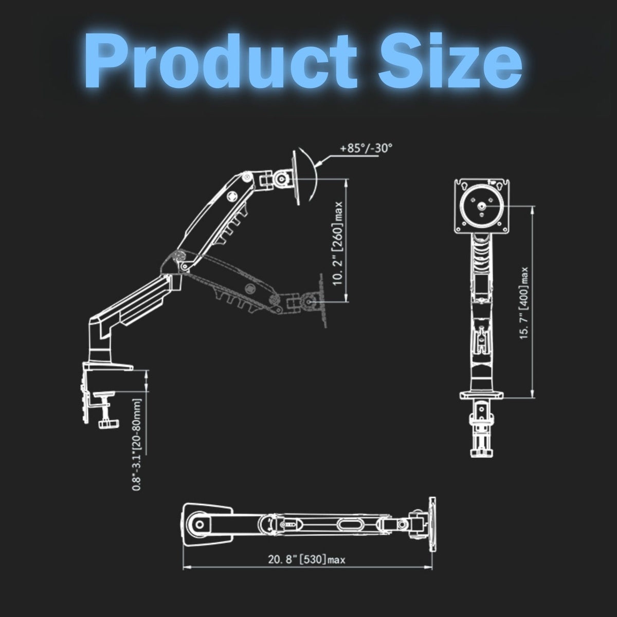 Single Monitor Arm for 17 - 30 Inch Screens, Height Adjustable Desk Mount