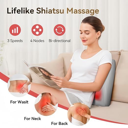 Shiatsu Neck Massager with Heat and Remote,3D Kneading Back Massager, Massage Pillow for Back,Shoulder, Leg for Pain Relief, Gifts for Men Women Mom Dad, at Home Office and Car(Gray)