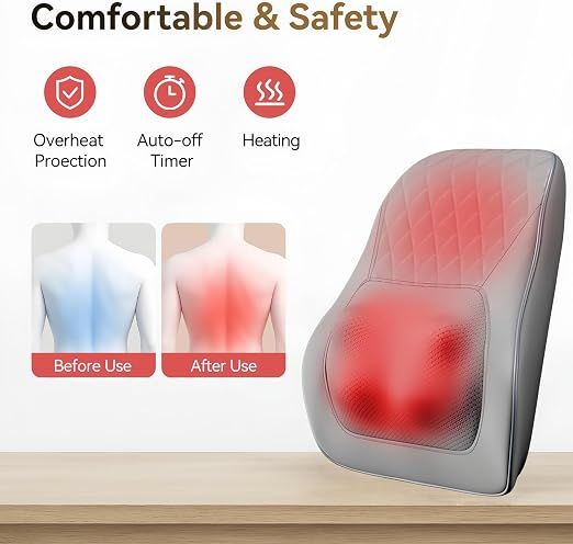 Shiatsu Neck Massager with Heat and Remote,3D Kneading Back Massager, Massage Pillow for Back,Shoulder, Leg for Pain Relief, Gifts for Men Women Mom Dad, at Home Office and Car(Gray)
