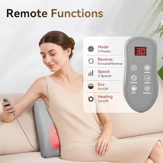 Shiatsu Neck Massager with Heat and Remote,3D Kneading Back Massager, Massage Pillow for Back,Shoulder, Leg for Pain Relief, Gifts for Men Women Mom Dad, at Home Office and Car(Gray)