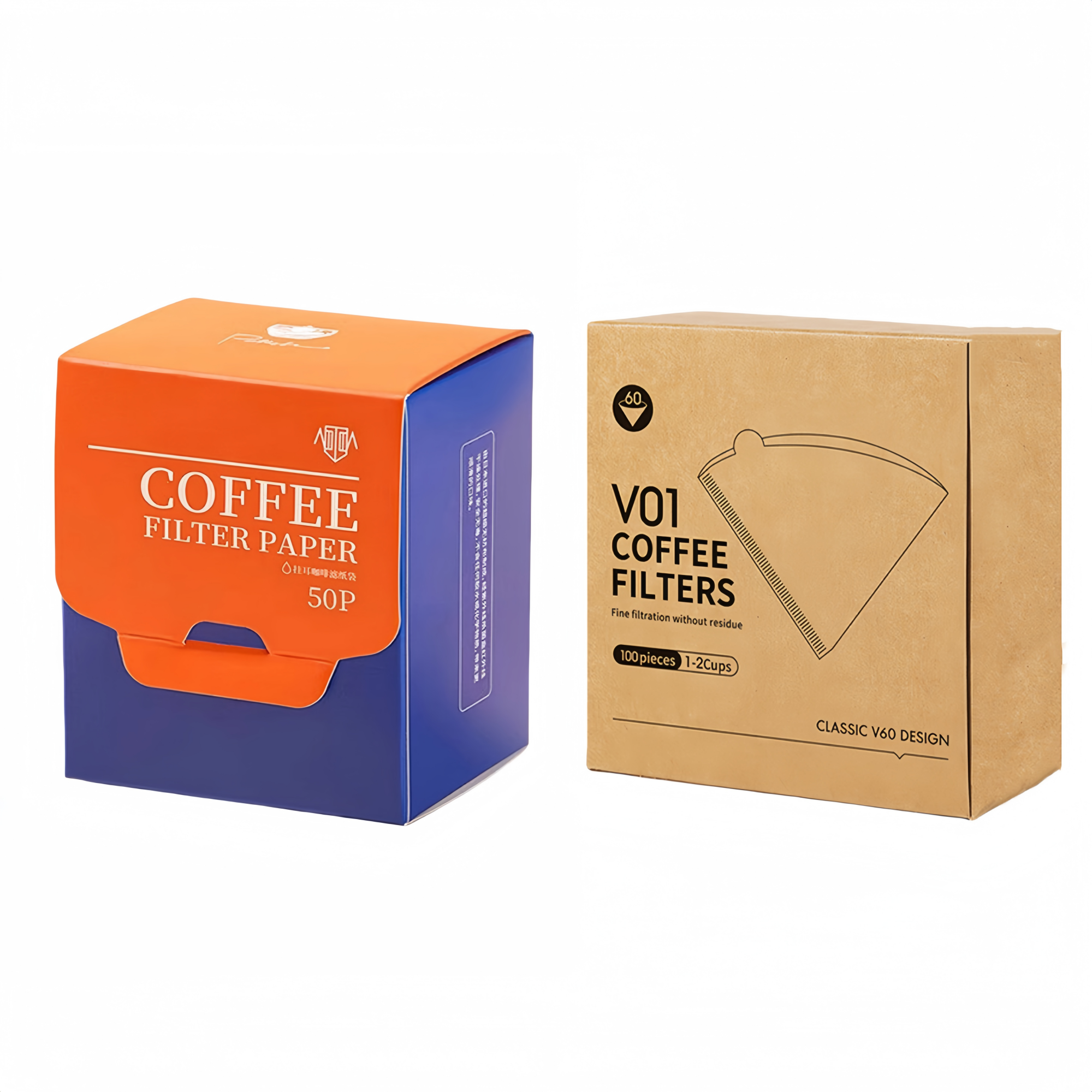 Coffee Filter Paper, 100Pcs V60 Cone&50Pcs Hanging Ear Drip, Disposable