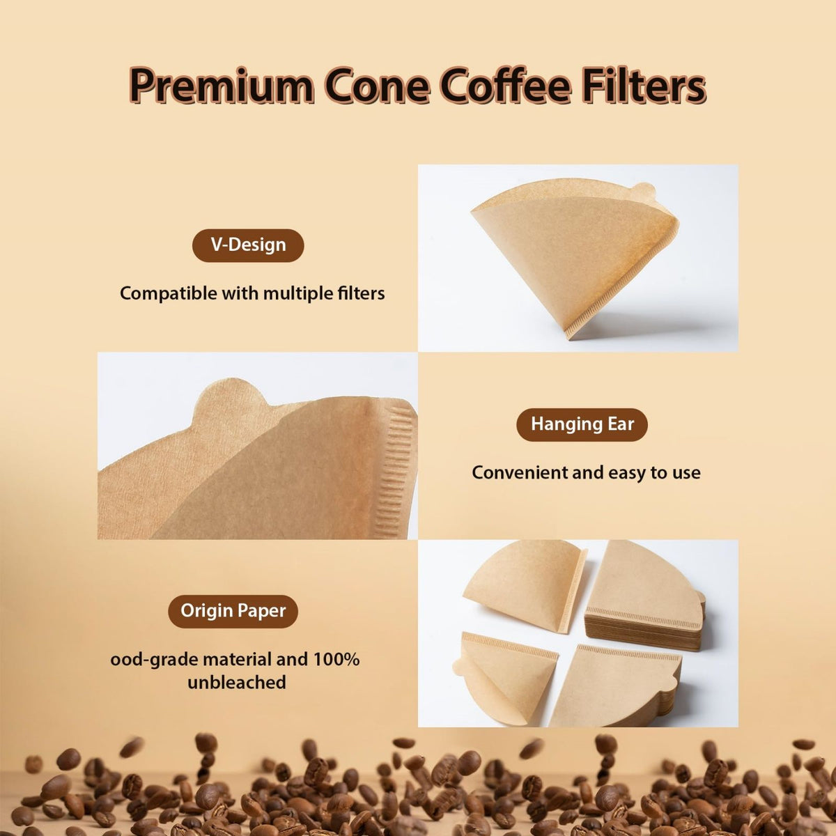 Coffee Filter Paper, 100Pcs V60 Cone&50Pcs Hanging Ear Drip, Disposable