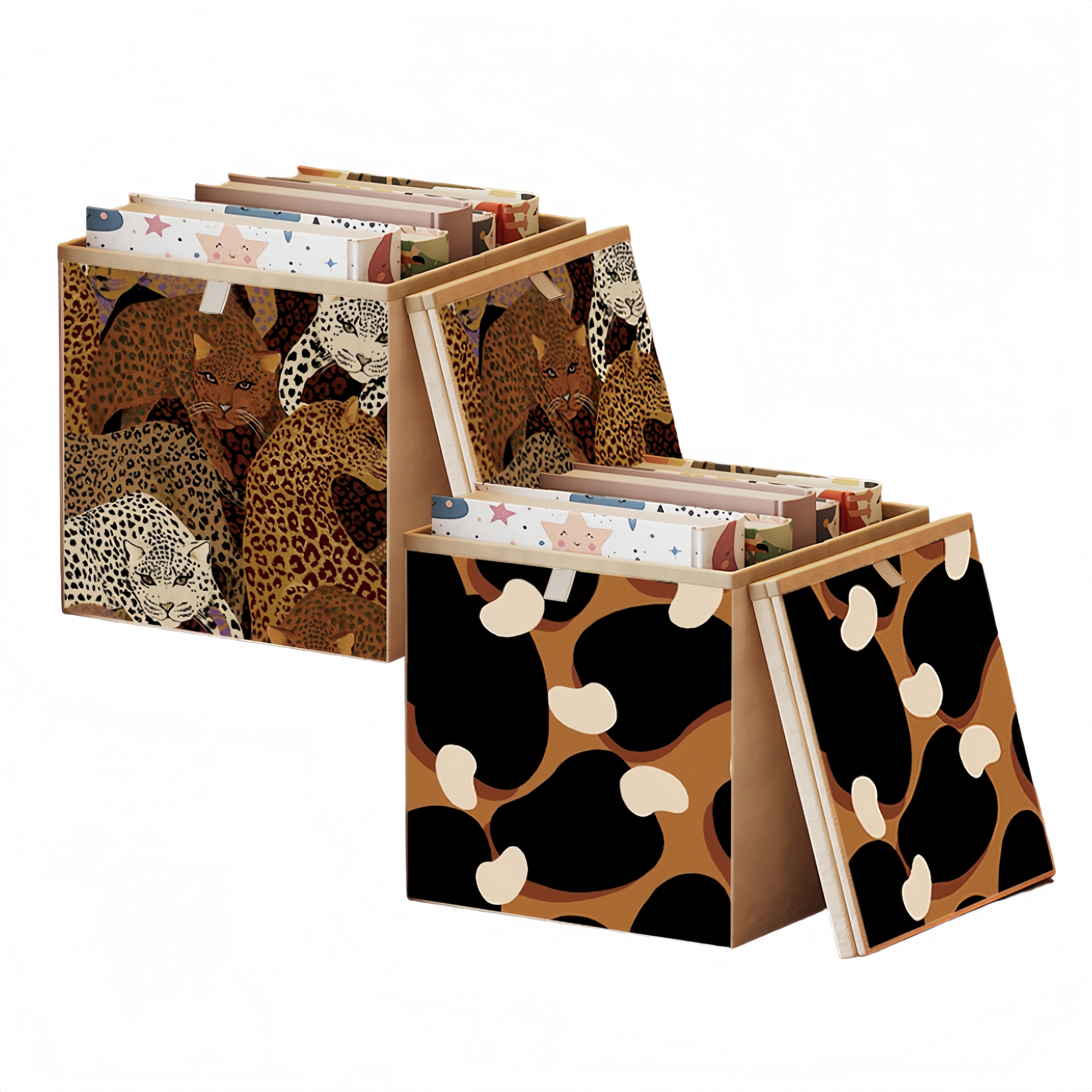 2 Packs Collapsible Storage Bins, Retro Style Foldable Storage Box - Leopard)