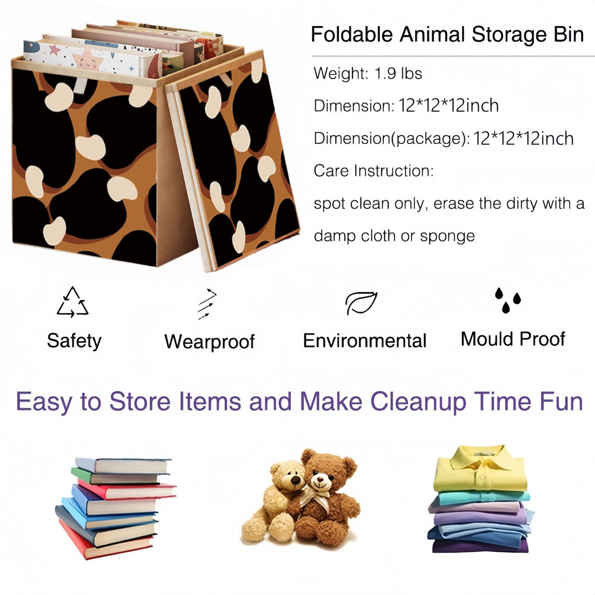 2 Packs Collapsible Storage Bins, Retro Style Foldable Storage Box - Leopard)