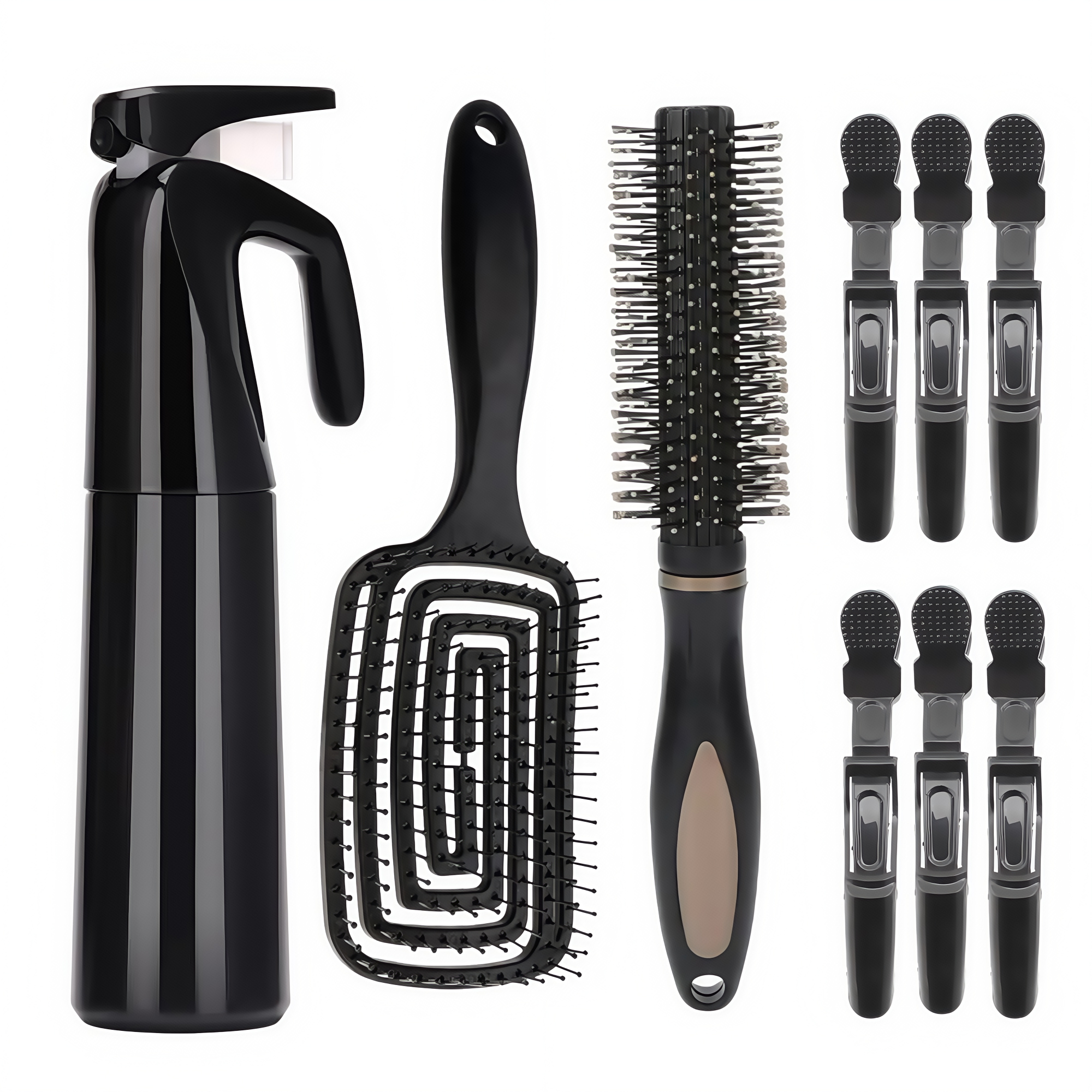 4-piece Hair Care Set with Detangling Hair Brush, Round Brush, Alligator Clips & Spray Bottle - Anti-Static for Wet, Dry, Hair Styling Tools for Women Men