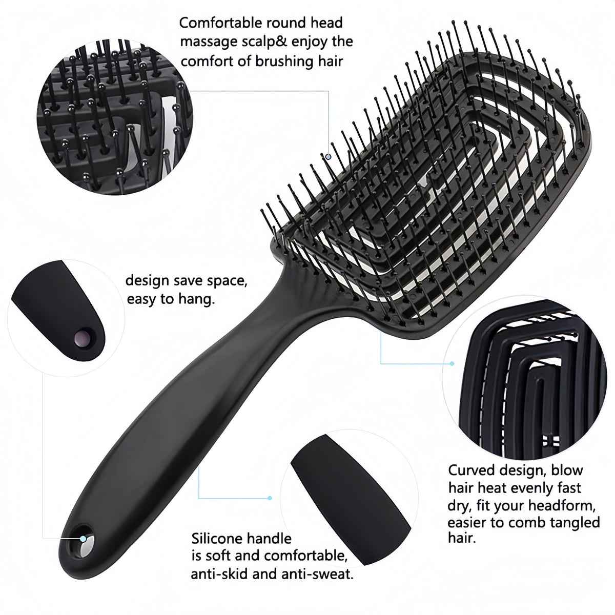 4-piece Hair Care Set with Detangling Hair Brush, Round Brush, Alligator Clips & Spray Bottle - Anti-Static for Wet, Dry, Hair Styling Tools for Women Men
