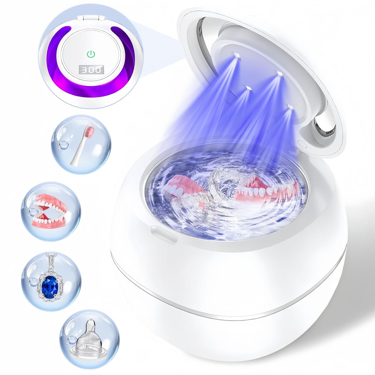 Ultrasonic Retainer Cleaner, 42kHz UV Denture Cleaner for Dentures Aligner