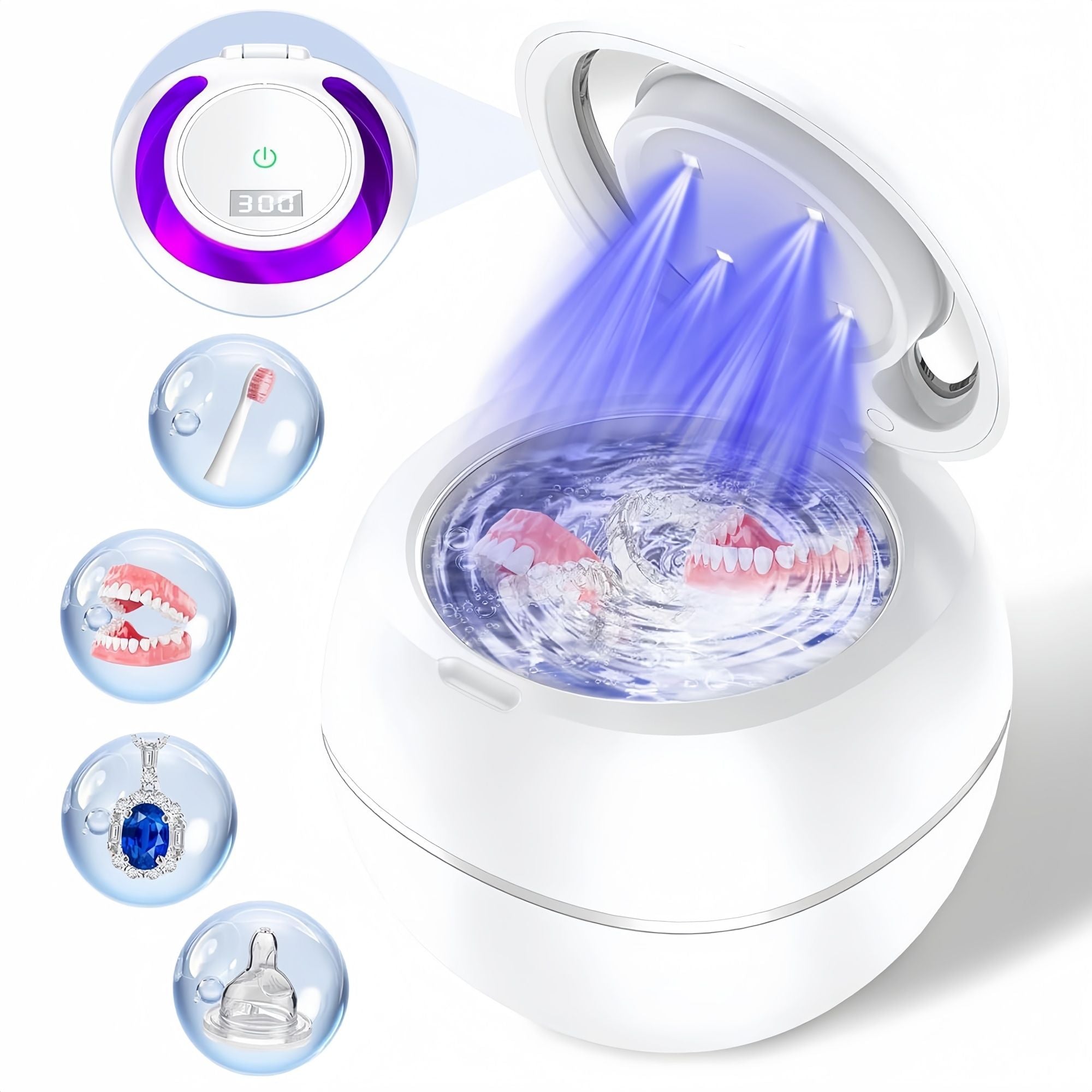 Ultrasonic Retainer Cleaner, 42kHz UV Denture Cleaner for Dentures Aligner