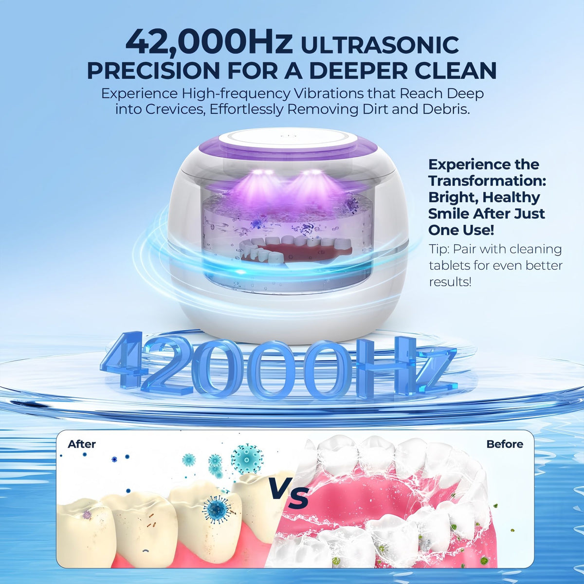 Ultrasonic Retainer Cleaner, 42kHz UV Denture Cleaner for Dentures Aligner