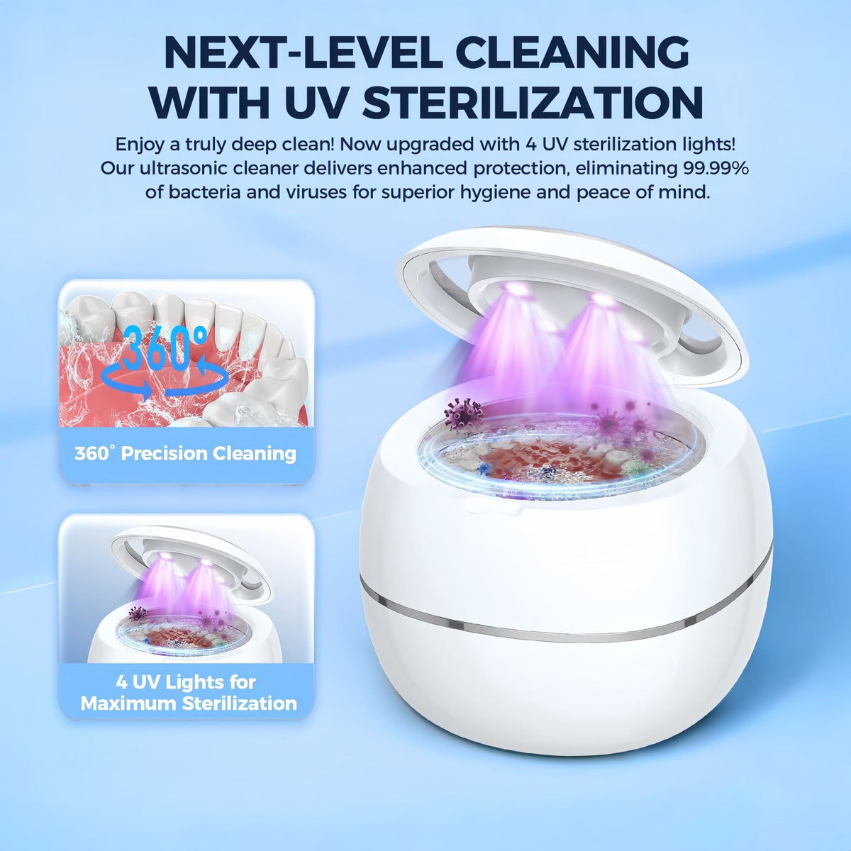 Ultrasonic Retainer Cleaner, 42kHz UV Denture Cleaner for Dentures Aligner