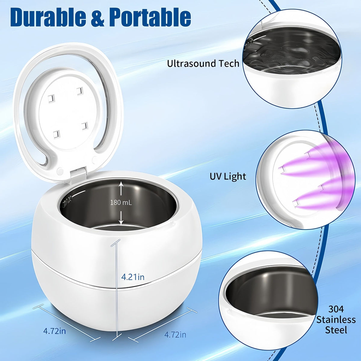 Ultrasonic Retainer Cleaner, 42kHz UV Denture Cleaner for Dentures Aligner
