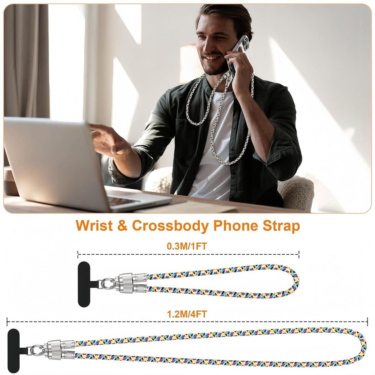 Mobile Phone Lanyard Data Line 2 in 1,PD65W Fast Charging USB-C Data Transfer Cord,Wire Equipped Lock Buckle,Crossbody Phone Wrist Strap Set