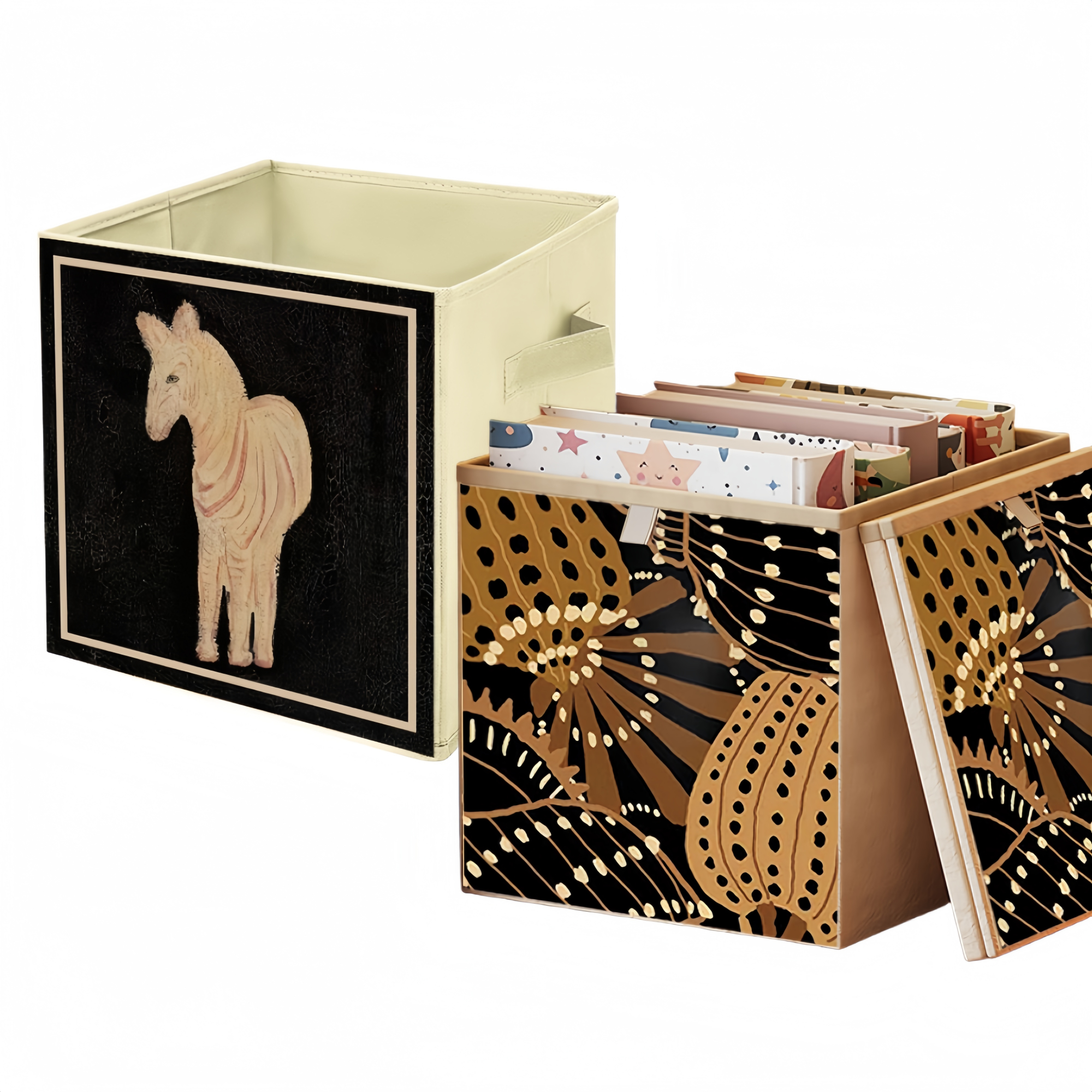 2 Packs Collapsible Storage Bins, Retro Style Foldable Storage Box - Horse)
