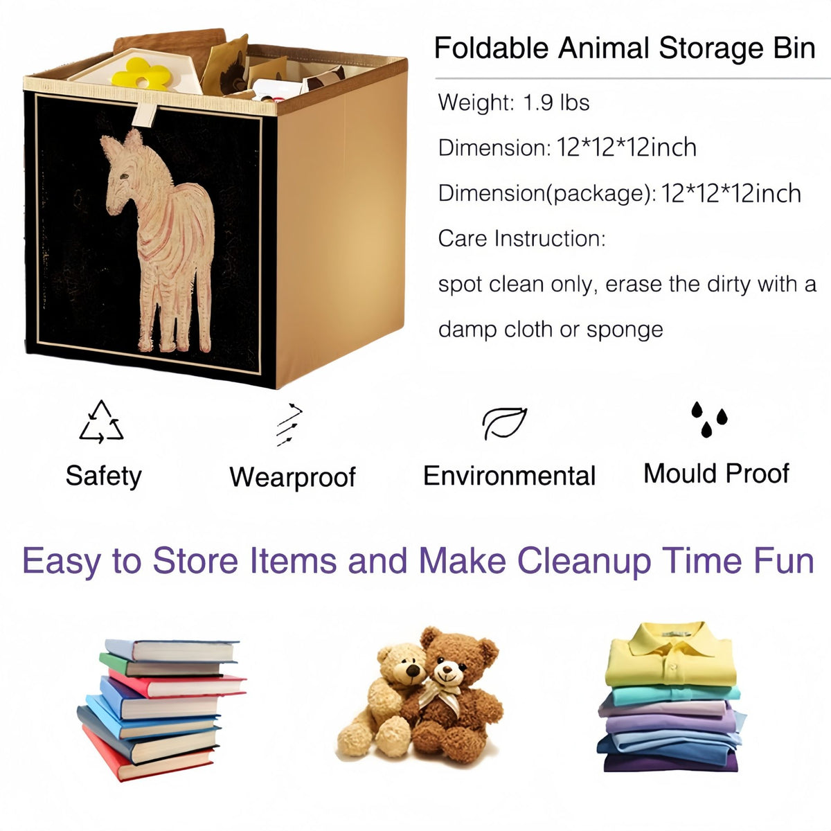 2 Packs Collapsible Storage Bins, Retro Style Foldable Storage Box - Horse)