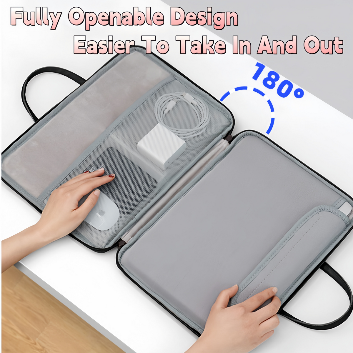 14 Inch PU Leather Laptop Bag, Portable Waterproof Laptop Case, Full Opening and Closing Sleeve Handbag, Briefcase for MacBook Air, Ipad, Business Travel