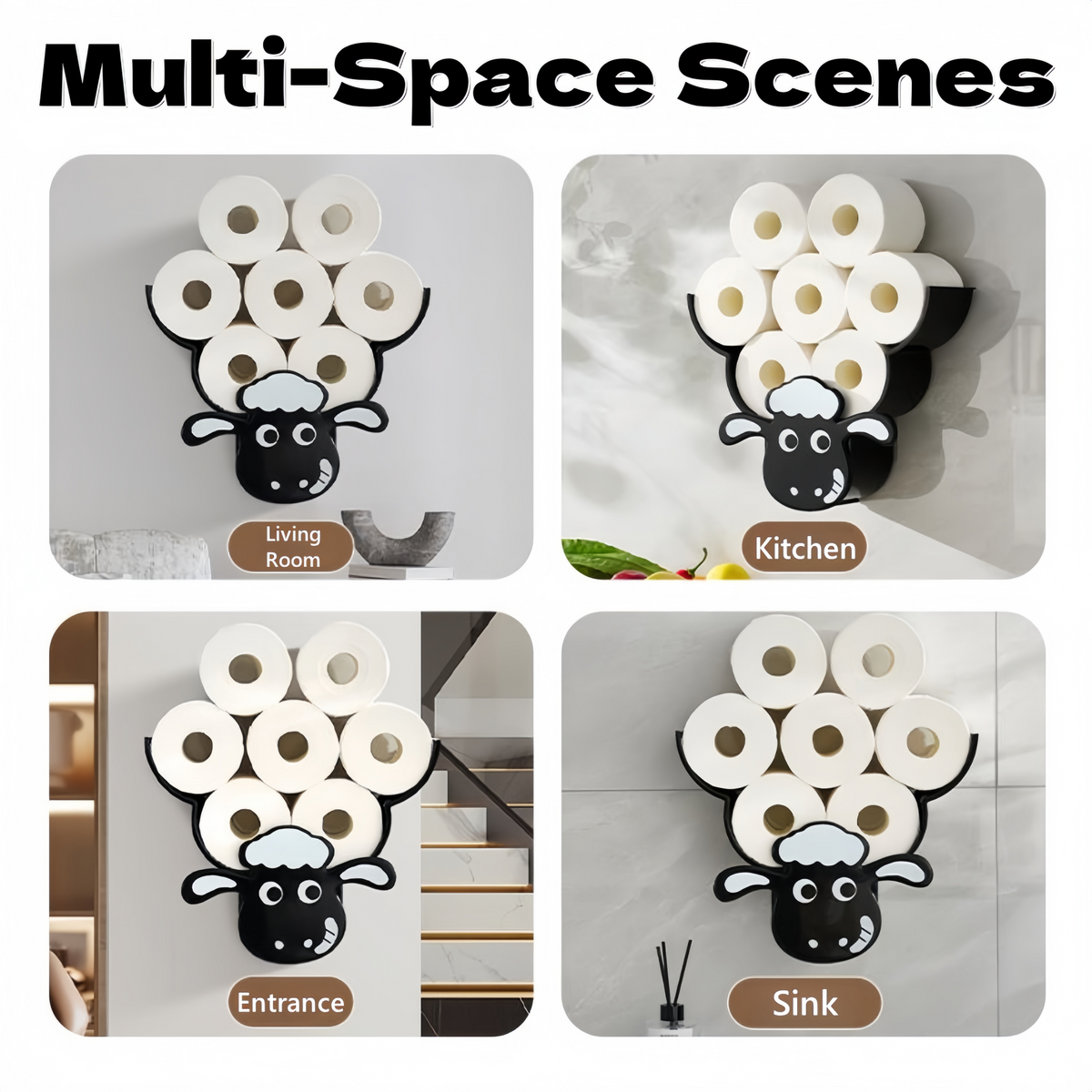 Creative Sheep Toilet Paper Holder, Wall - Mounted Metal Tissue Storage Rack