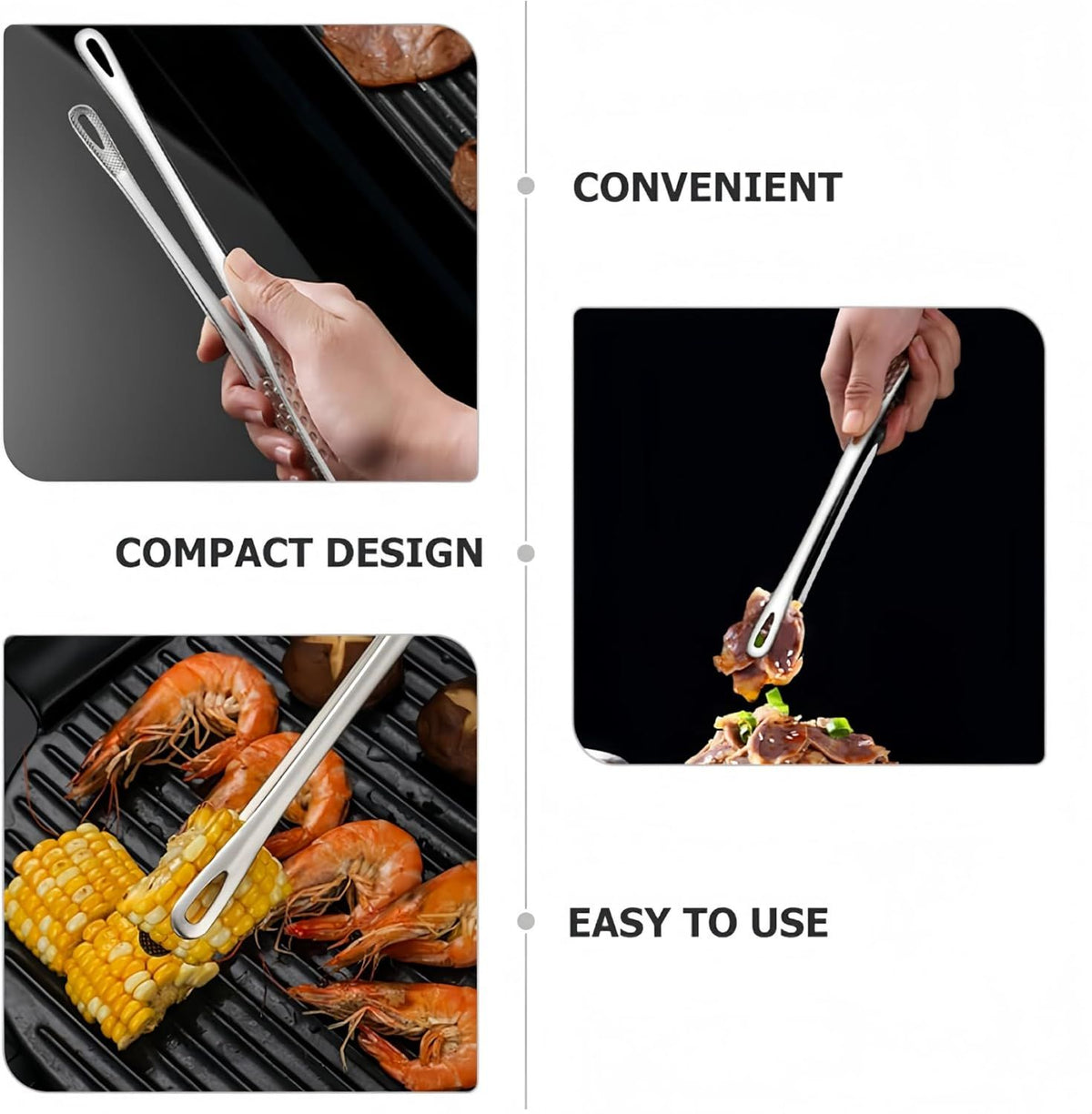 4 Pcs Kitchen Tongs Stainless Steel Set-9" & 12" Tong with Non Slip Silicone Tips and Grip, 11" Stainless Steel Cooking Tongs, Heat Resistant Kitchen Utensils for Cooking Baking Buffet