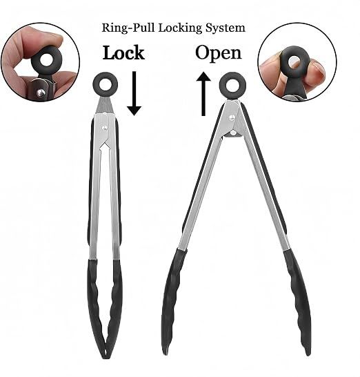 4 Pcs Kitchen Tongs Stainless Steel Set-9" & 12" Tong with Non Slip Silicone Tips and Grip, 11" Stainless Steel Cooking Tongs, Heat Resistant Kitchen Utensils for Cooking Baking Buffet