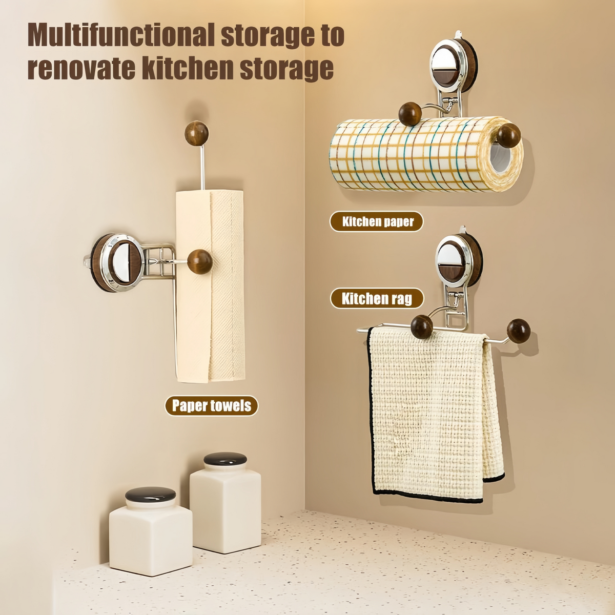 Kitchen Holder Wall Mounted, Suction Paper Installation, Adhesive Paper Towel