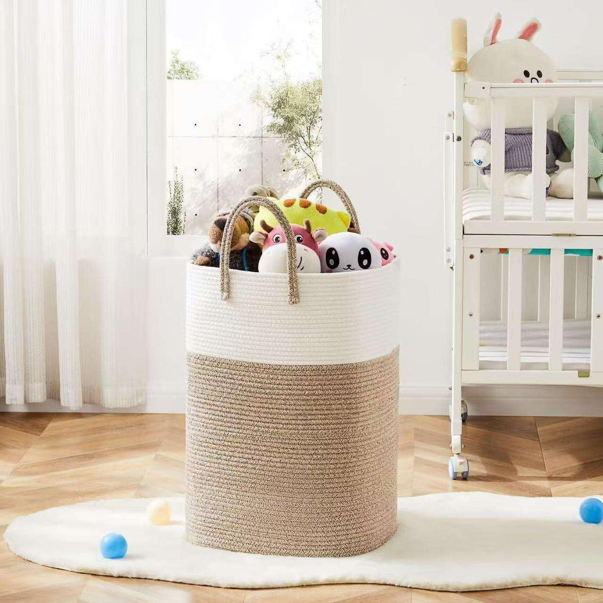 60L Cotton Rope Laundry Hamper Tall Woven Laundry Basket with Handles, Collapsible Clothes Hamper for Blankets Towels Laundry Storage Nursery Bedroom Bathroom Living Room