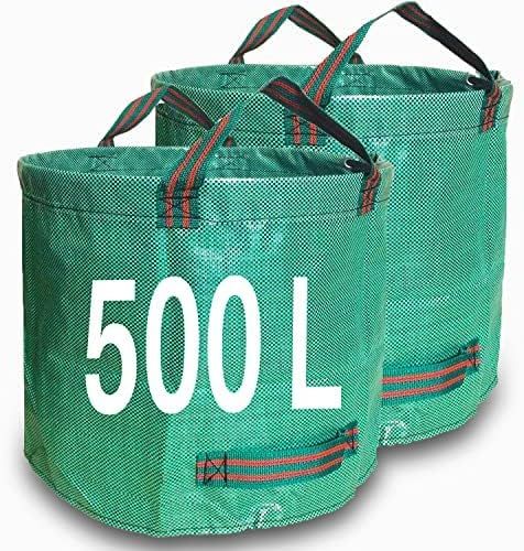 500L Yard Waste Bags 2 Pack, Heavy Duty Garden Waste Bags with Reinforced Handles, Large Reusable Leaf Bags for Lawn Leaves Grass Yard Debris Storage Garden Cleanup