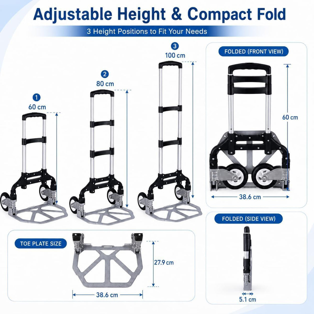 Folding Hand Truck, 1 Pack Portable Dolly Cart with Telescoping Handle, Lightweight Aluminum Alloy Foldable Hand Truck with Solid Rubber Wheels, Compact Moving Cart for Home, Office, Shopping, Travel