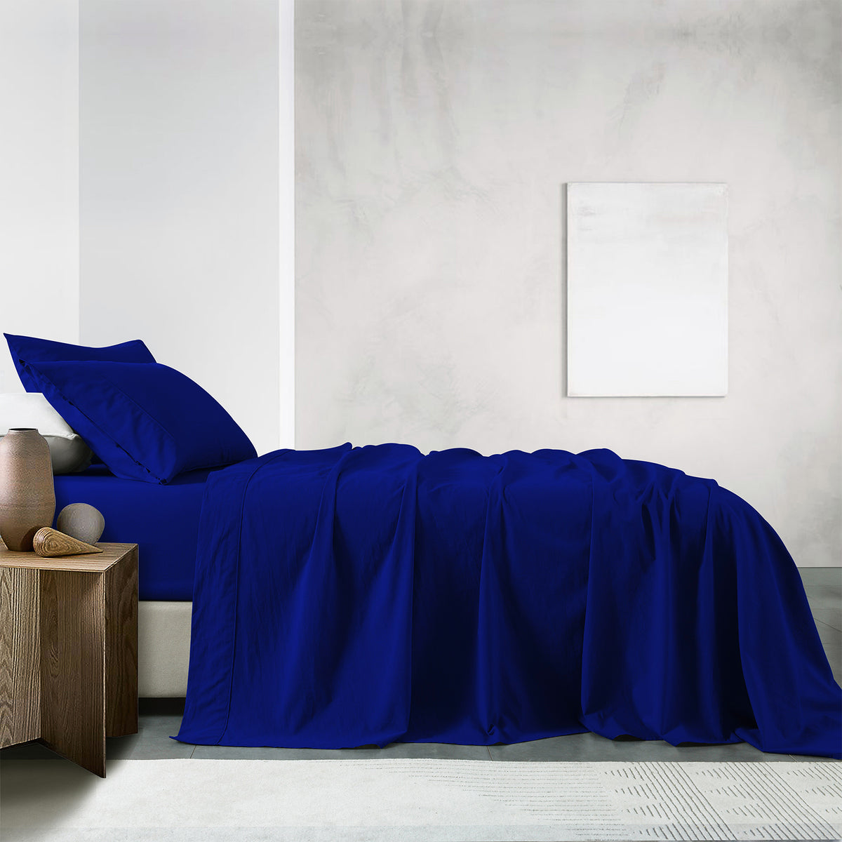 Royal Comfort Vintage Washed 100% Cotton Sheet Set Fitted Flat… - V160-10002573
