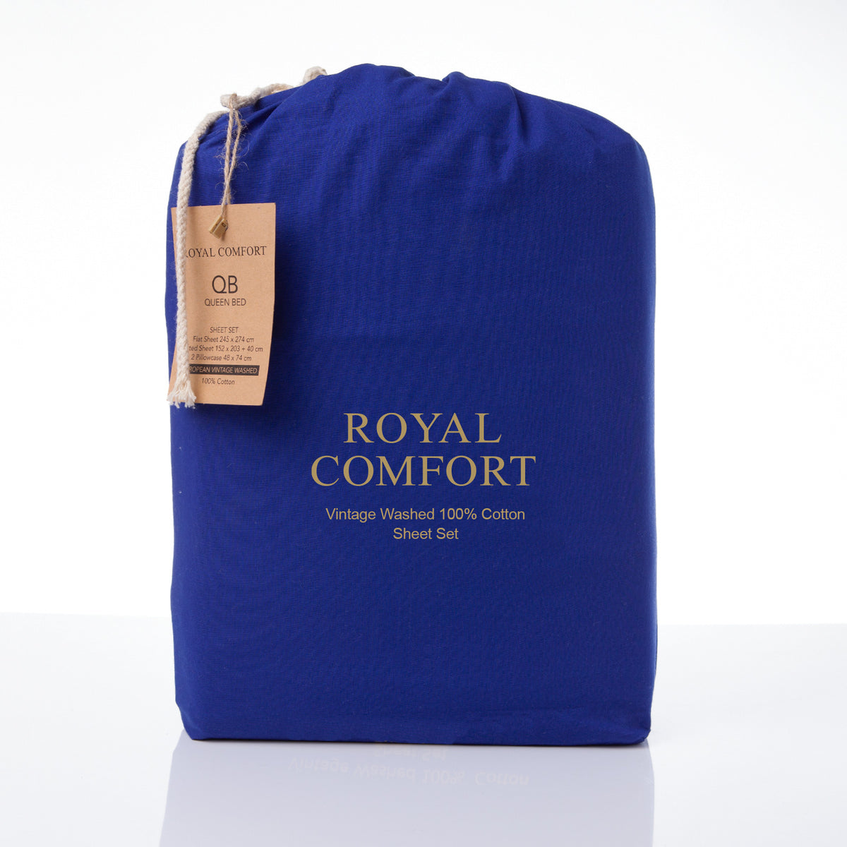 Royal Comfort Vintage Washed 100% Cotton Sheet Set Fitted Flat… - V160-10002573