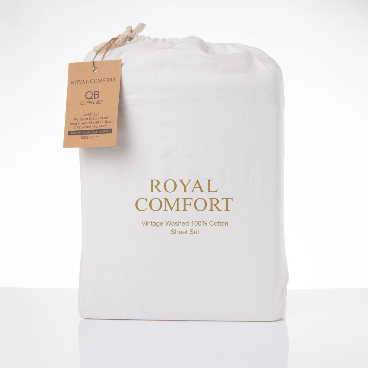 Royal Comfort Vintage Washed 100% Cotton Sheet Set Fitted Flat… - V160-10002582