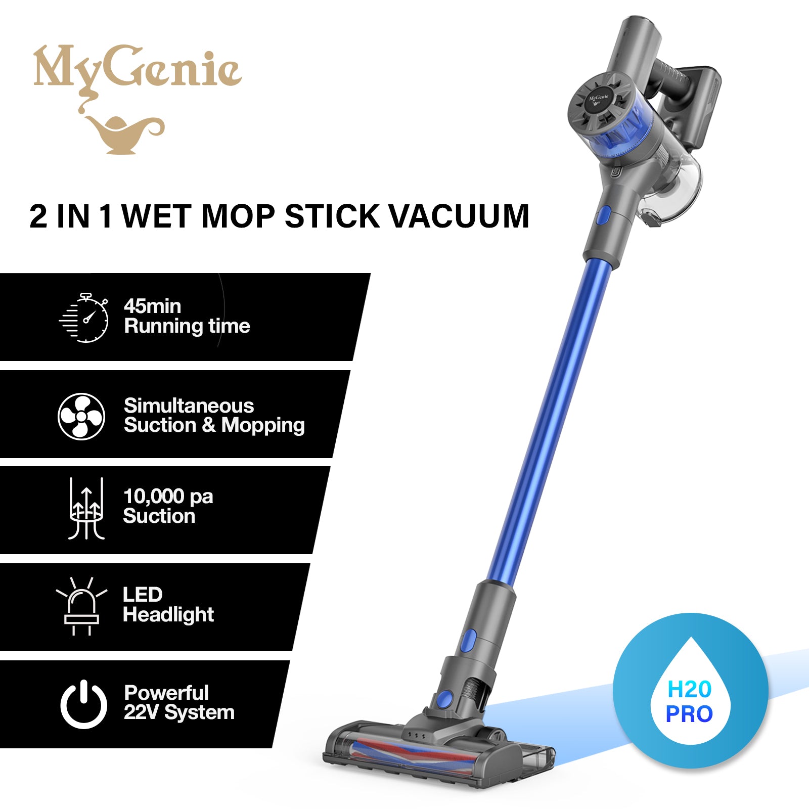 MyGenie H20 PRO Wet Mop 2-IN-1 Cordless Stick Vacuum Cleaner… - V160-10003142