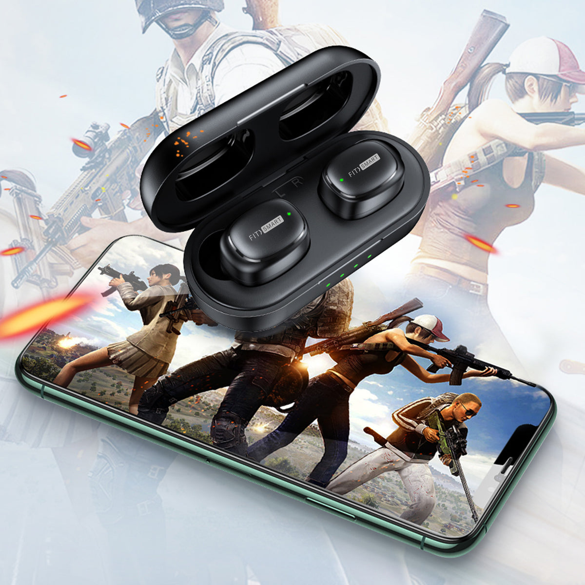 FitSmart In Ear Buds with Charging Case Wireless Black