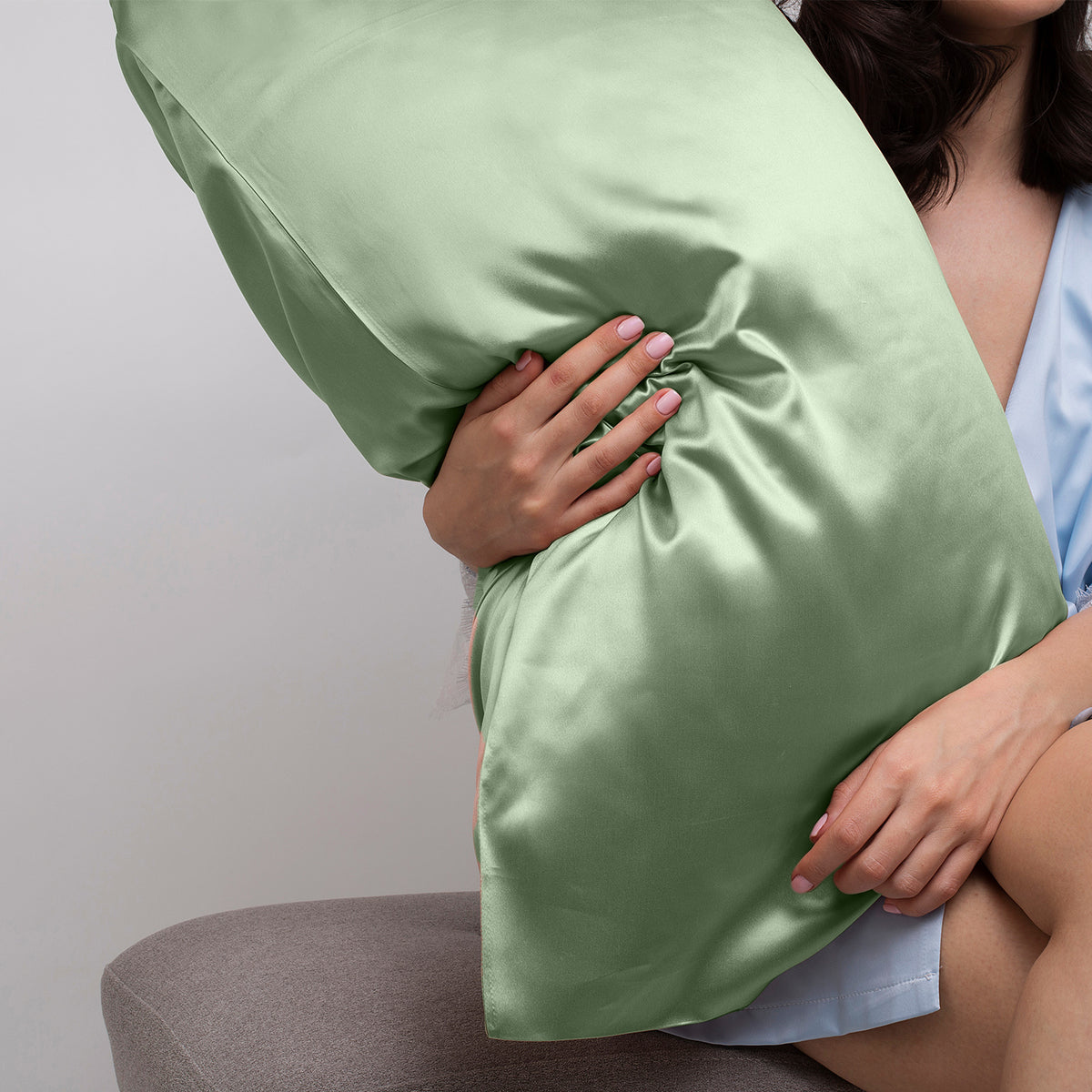 Casa Decor Luxury Satin Pillowcase Twin Pack Size With Gift Box - Sage Green