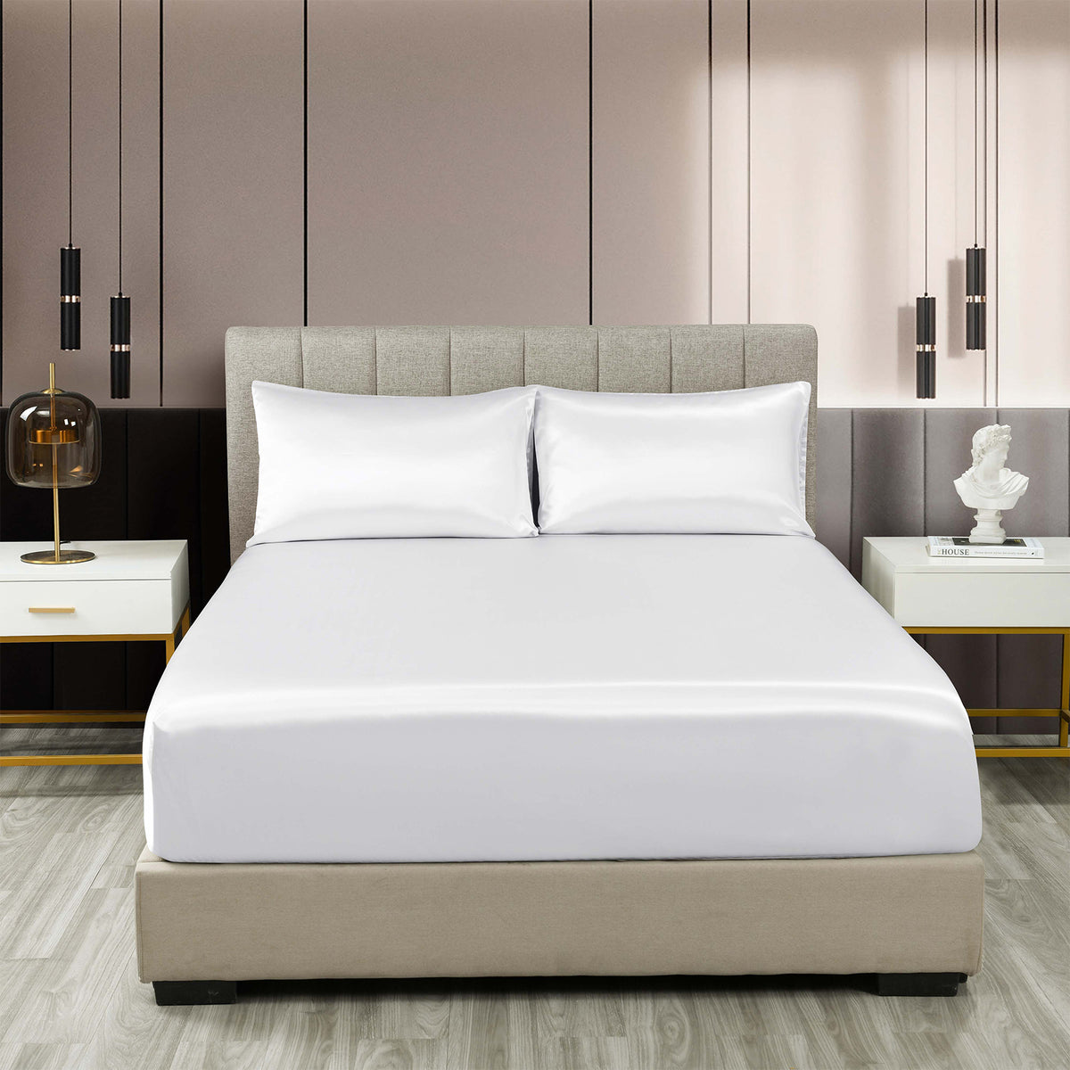 Royal Comfort Satin Sheet Set 3 Piece Fitted Sheet Pillowcase… - V160-10003466