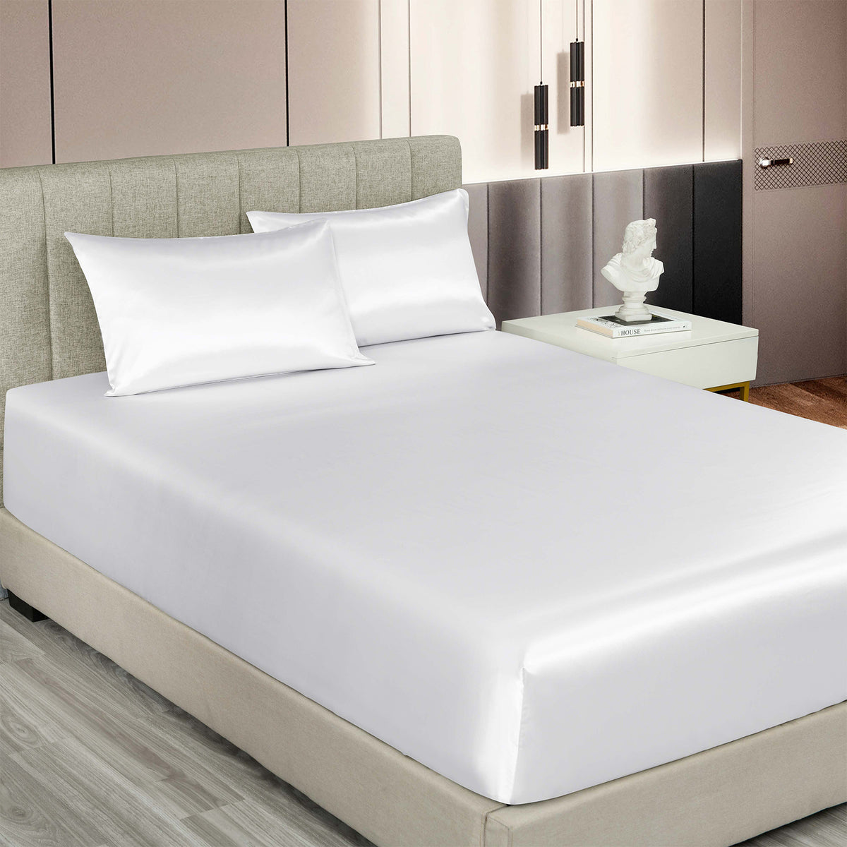Royal Comfort Satin Sheet Set 3 Piece Fitted Sheet Pillowcase… - V160-10003466