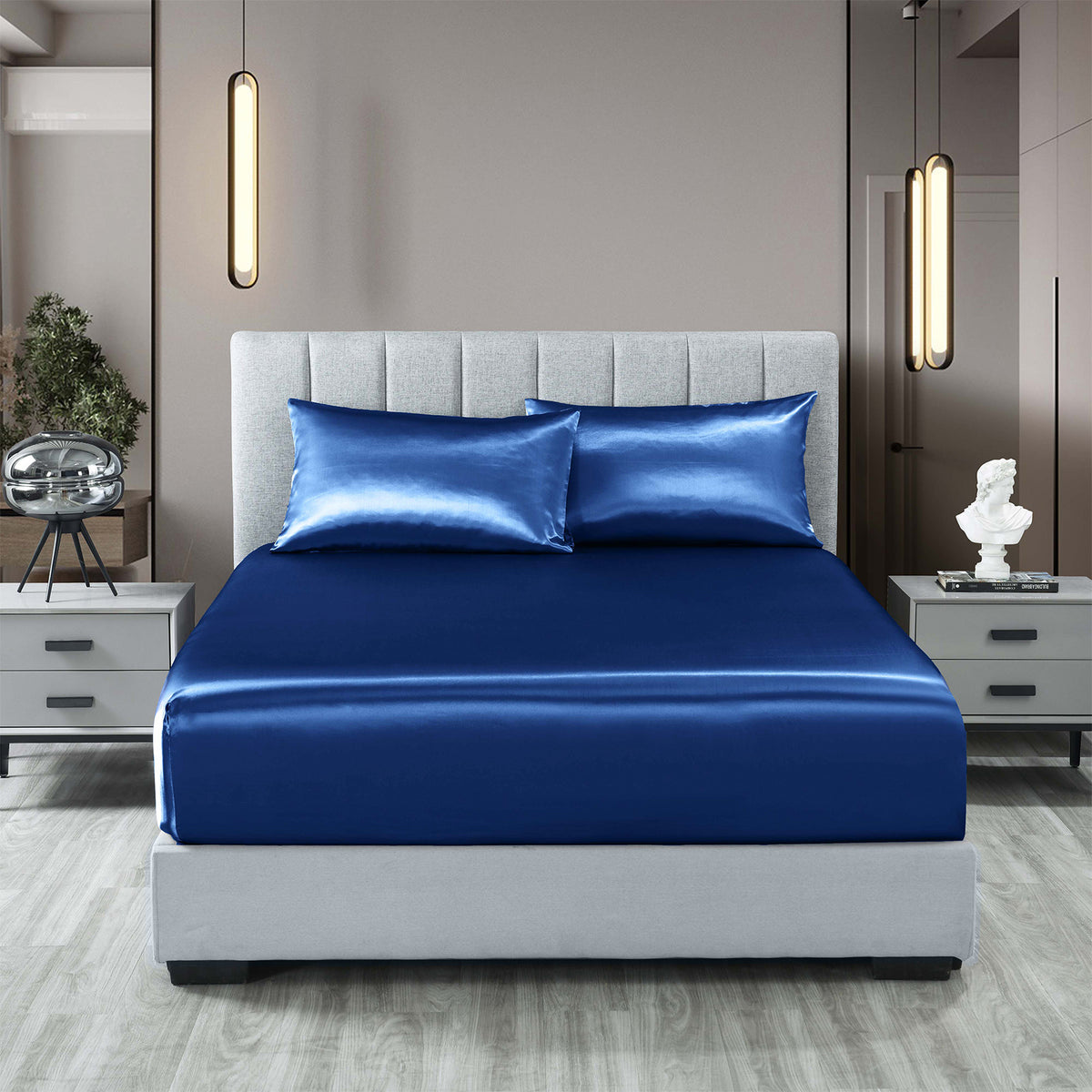 Royal Comfort Satin Sheet Set 3 Piece Fitted Sheet Pillowcase… - V160-10003471