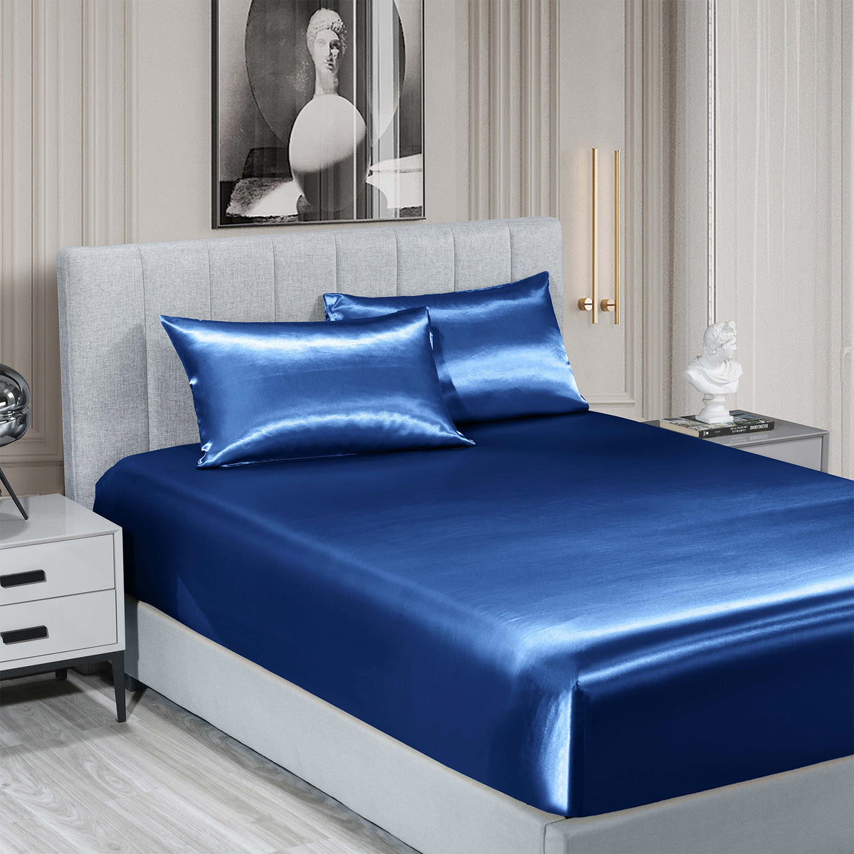 Royal Comfort Satin Sheet Set 3 Piece Fitted Sheet Pillowcase… - V160-10003471