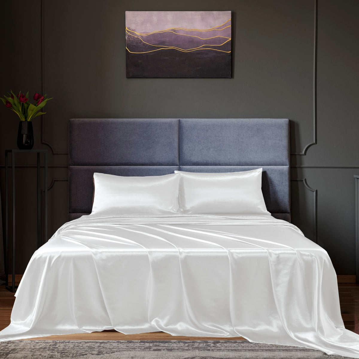 Royal Comfort Satin Sheet Set 4 Piece Fitted Flat Sheet… - V160-10003478