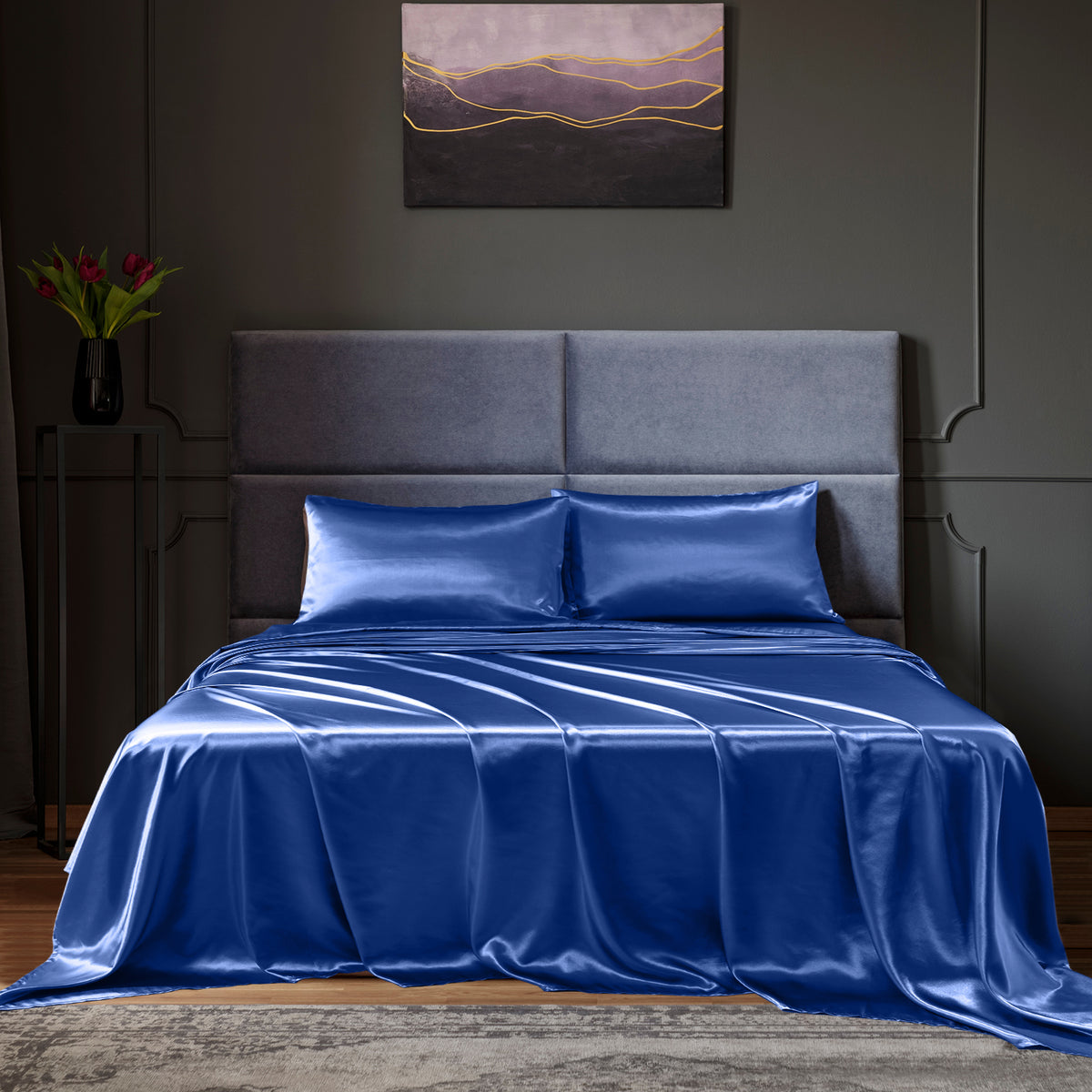 Royal Comfort Satin Sheet Set 4 Piece Fitted Flat Sheet… - V160-10003483