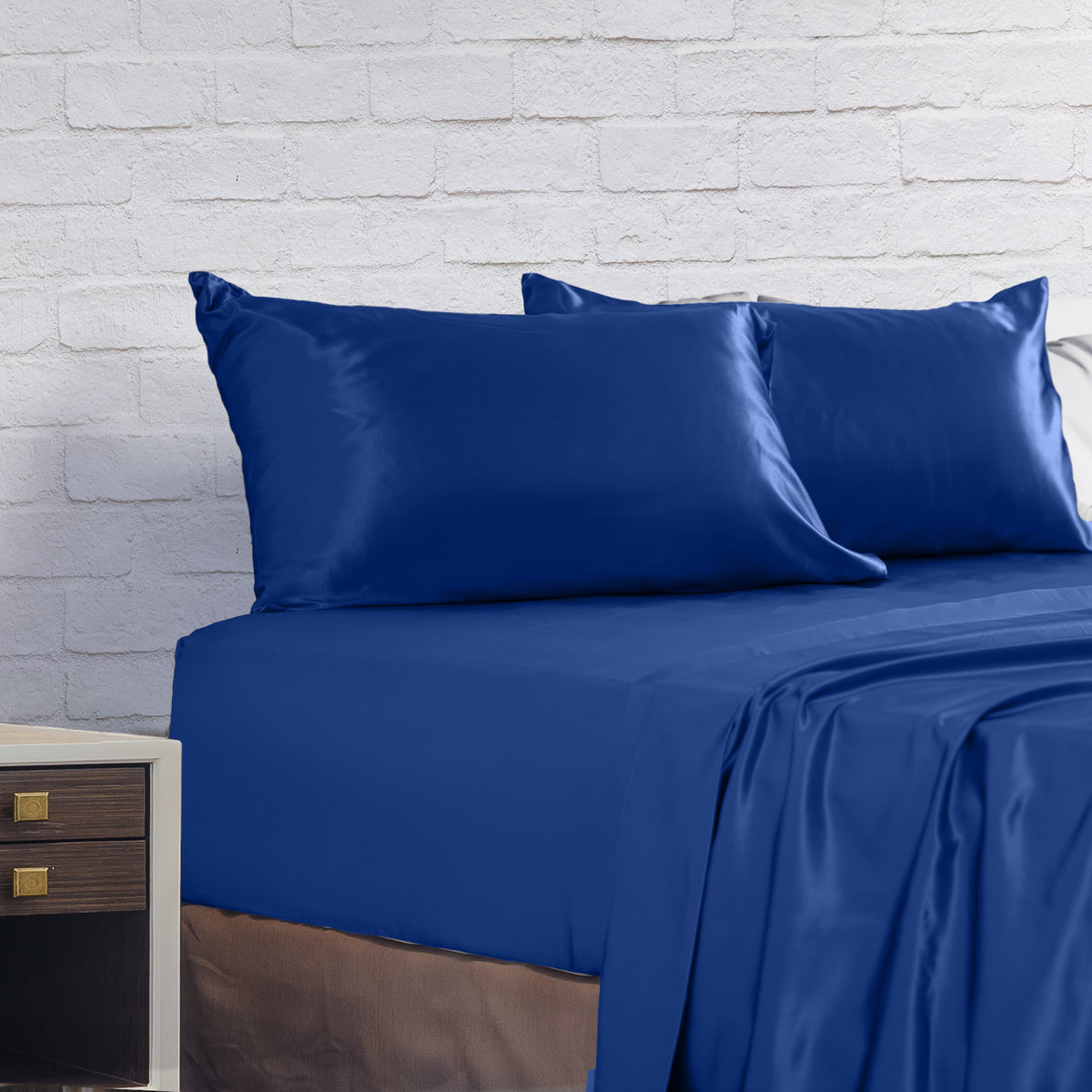 Royal Comfort Satin Sheet Set 4 Piece Fitted Flat Sheet… - V160-10003483