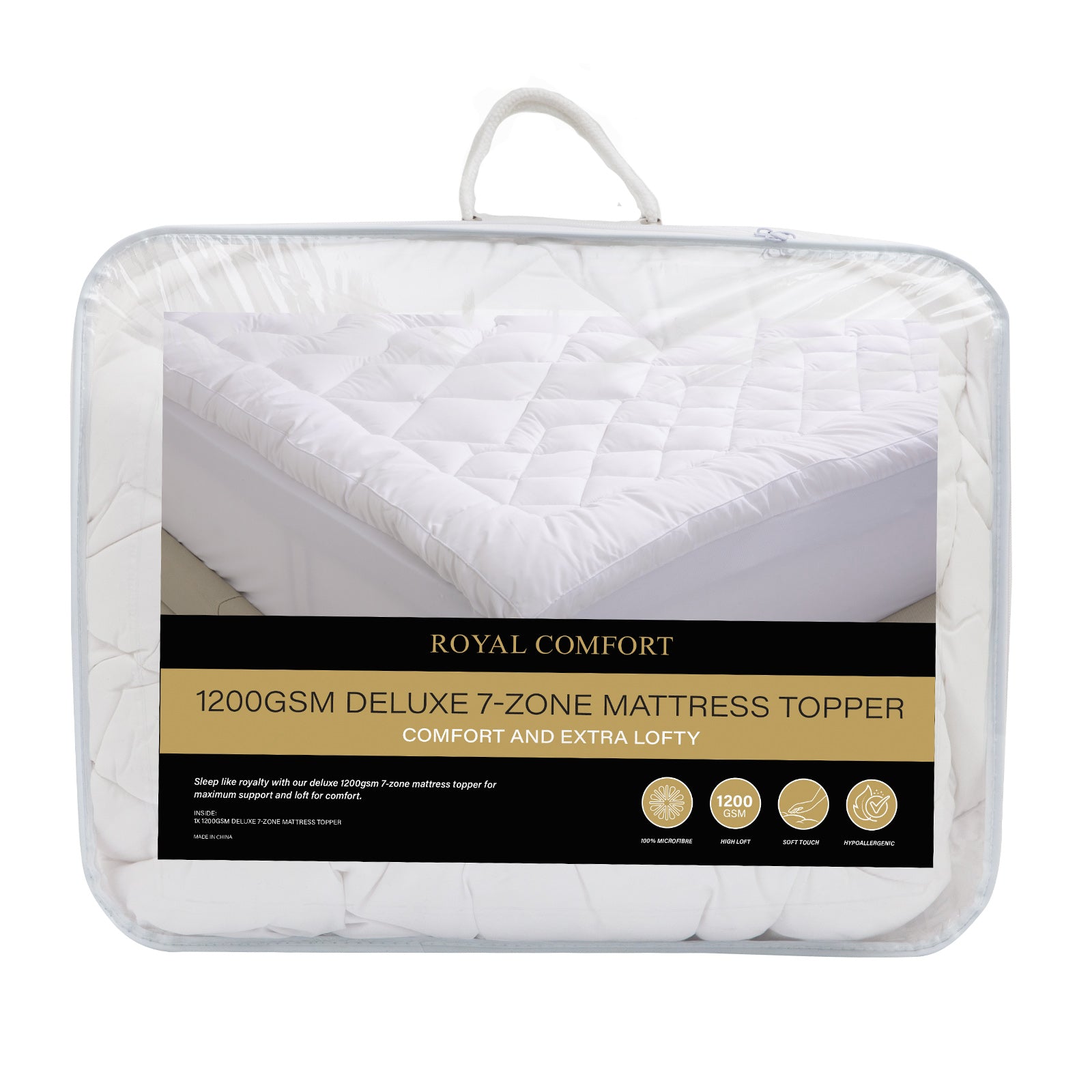 Royal Comfort 1200GSM Deluxe 7-Zone Mattress Topper Luxury… - V160-10003784