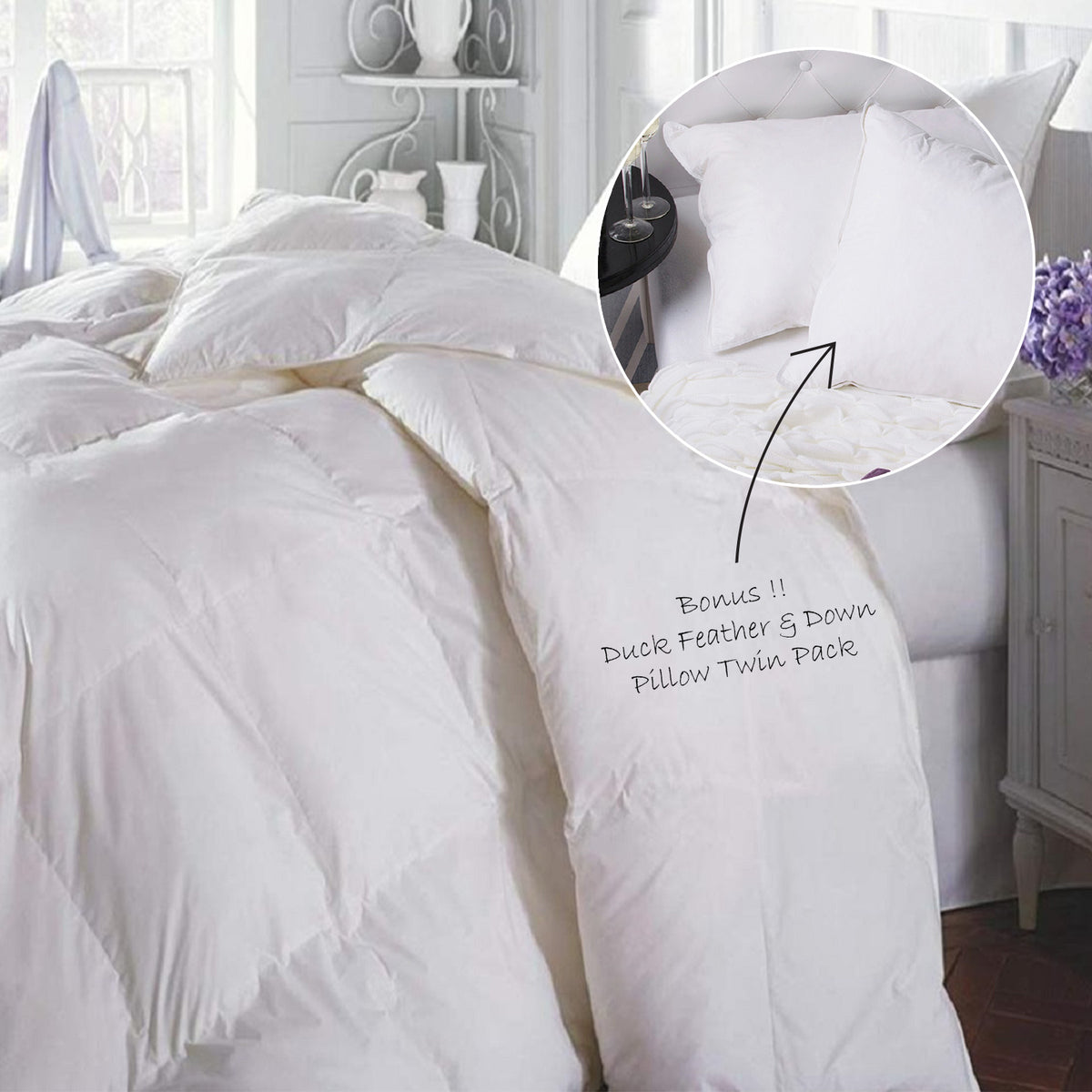 Duck Feather & Down Quilt 500GSM + Duck Feather and Down Pillows 2… - V160-K1090