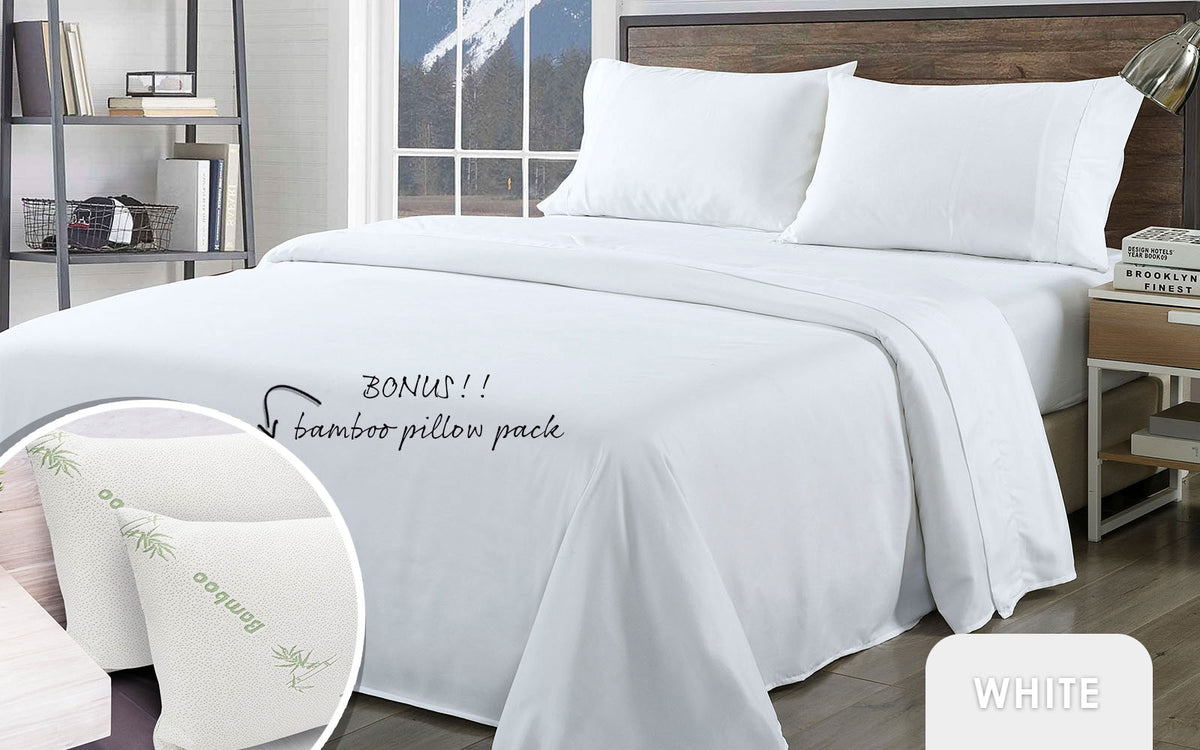 Royal Comfort Bamboo Blend Sheet Set 1000TC and Bamboo Pillows 2… - V160-K2367