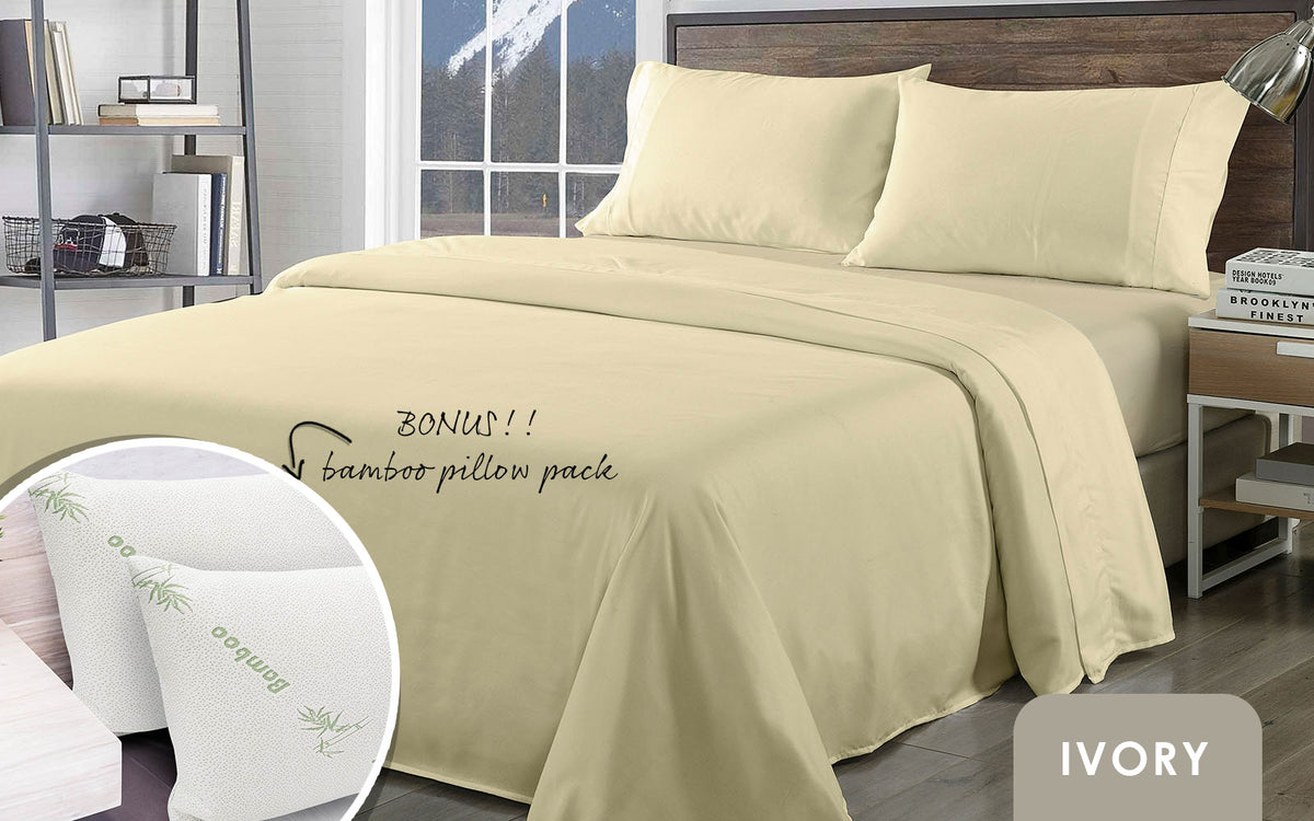 Royal Comfort Bamboo Blend Sheet Set 1000TC and Bamboo Pillows 2… - V160-K2368