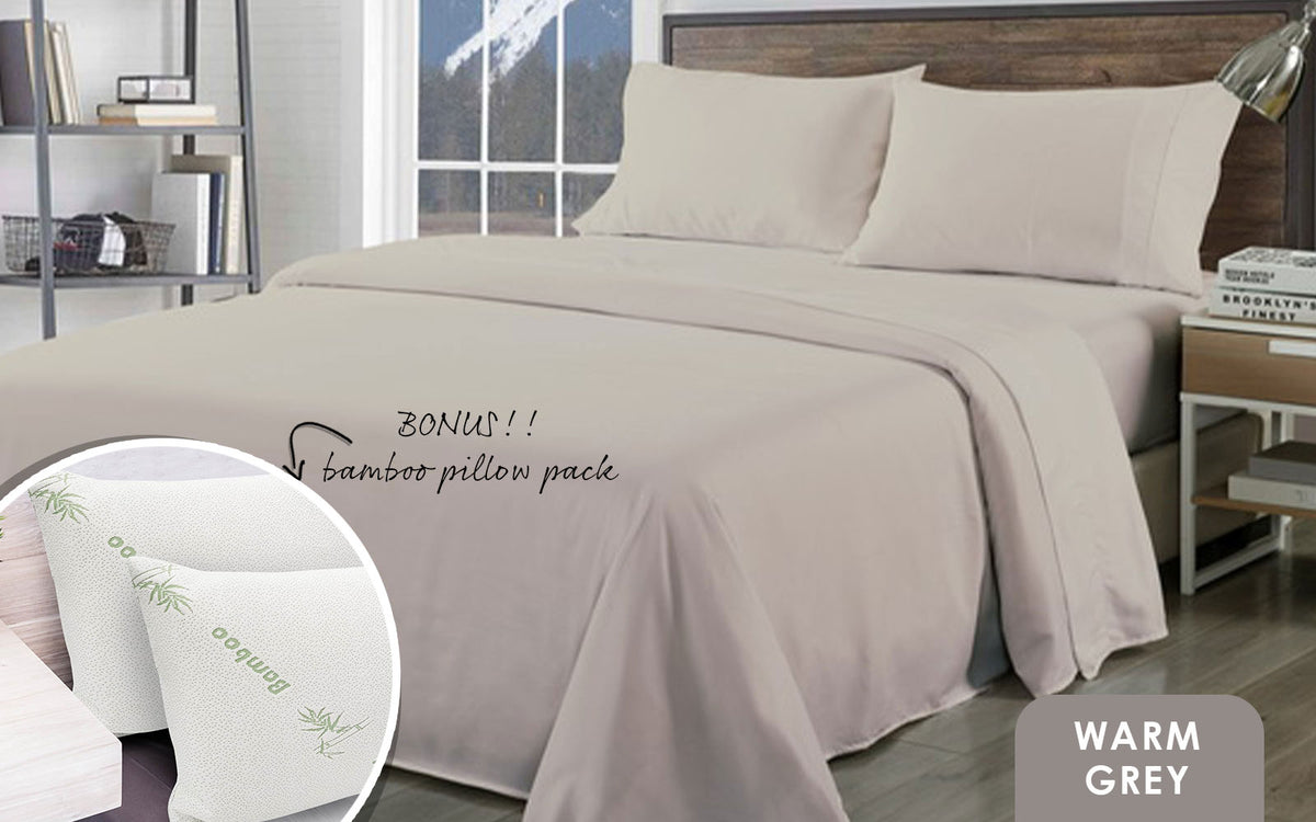 Royal Comfort Bamboo Blend Sheet Set 1000TC and Bamboo Pillows 2… - V160-K2369